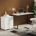 Ver imagem 1 de Conjunto Escritório Home Office com Mesa Industrial + Gaveteiro Branco/cinza Madesa