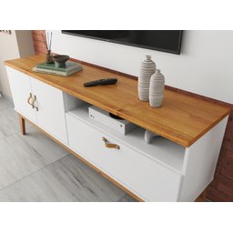 Rack + Painel Si 1.60m Estilo Retrô para Tv até 60'' Cor Branco / Cinamomo - 4