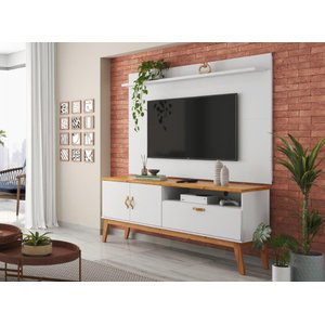 Rack + Painel Si 1.60m Estilo Retrô para Tv até 60'' Cor Branco / Cinamomo