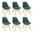 Ver imagem 1 de Kit 6 Cadeiras Charles Eames Leda Veludo Luisa Saarinen Estofada Base Madeira - Verde