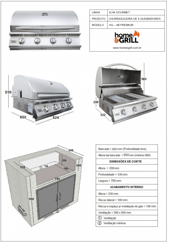 Churrasqueira a Gás 4 Queimadores Premium Home&Grill HG4B-P - 8 - 4