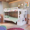 Ver imagem 1 de Beliche Infantil para Quarto com Escadas e Estante 143cm MDP Branco Solteiro Completa Móveis