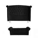Ver imagem 1 de Kit Realeza Cabeceira de Cama Box e Calçadeira Baú Queen 160 Cm Suede Preto do Lar Móveis