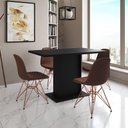 Ver imagem 1 de Mesa Jantar Londres Tampo Preto 120cm 4 Cadeiras Base Cobre Estofado Caramelo