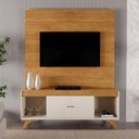 Ver imagem 1 de Conjunto Painel + Rack Sevilha Painel Naturalle Rack Off White/Naturalle Mavaular