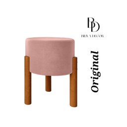 Puff Thor Banquinho Redondo Pés em Madeira Maciça Suede Rosa - 6