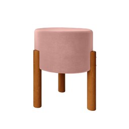 Puff Thor Banquinho Redondo Pés em Madeira Maciça Suede Rosa - 1