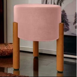 Puff Thor Banquinho Redondo Pés em Madeira Maciça Suede Rosa - 4