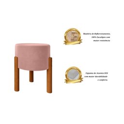 Puff Thor Banquinho Redondo Pés em Madeira Maciça Suede Rosa - 7
