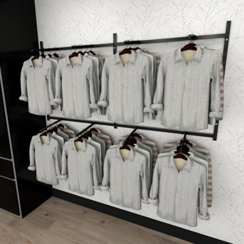 Arara de Roupas para Loja Quarto Closet 15 Peças Regulável 200x100 Cm Cor Preto Kit Clst1p154