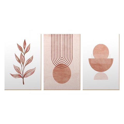 Trio de Quadros Decorativos Abstrato Formas Rosa Minimalista