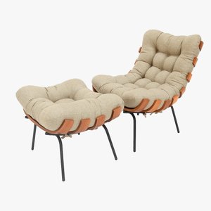 Poltrona Costela Premium + Puff Decorativo Luxo Veludo Bege