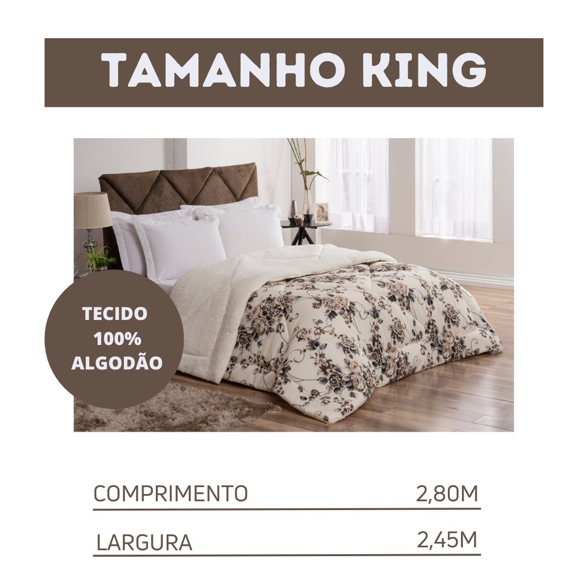 Coberdrom King Estampado Marrom Florido Edredom Com Sherpa - 2