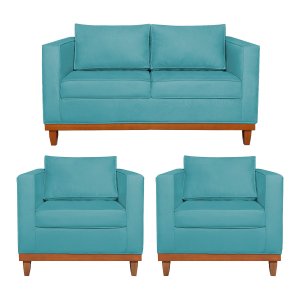 Kit Sofá 3 Lugares e 2 Poltronas Europa 180 cm Estilo Conforto e Elegância Suede - Amarena