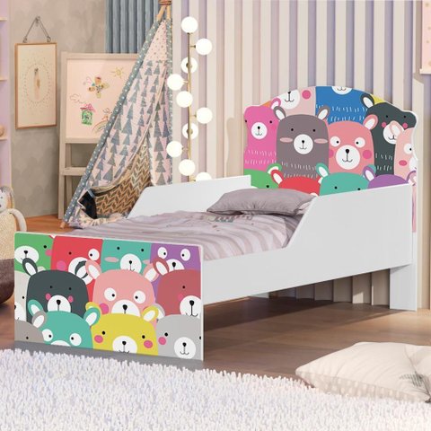Cama Infantil Aquarela Dos Ursinhos com Colchão