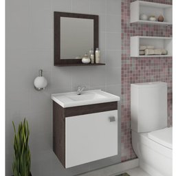 Conjunto para Banheiro Iris com Espelho e 1 Porta - Café/Branco - 1