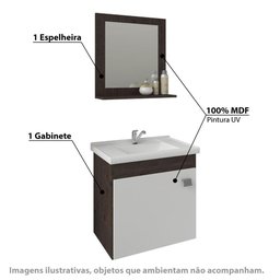 Conjunto para Banheiro Iris com Espelho e 1 Porta - Café/Branco - 2