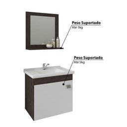 Conjunto para Banheiro Iris com Espelho e 1 Porta - Café/Branco - 5
