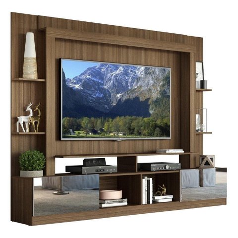 Estante Tv 65" Portas C/ Espelho Oslo Multimóveis V3390 Madeirada/Branca Madeirado/Branco