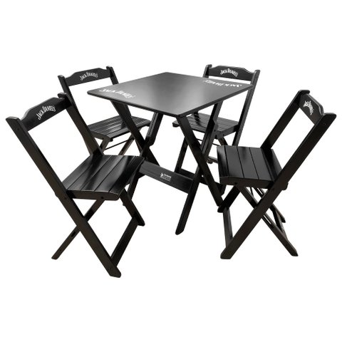 Conjunto Mesa Dobrável 60x60 com 4 Cadeiras de Madeira Jack Preta - Tarimatã