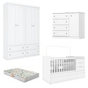 Ver mais imagens de Quarto Infantil 4 Portas Americano com Berço Multifuncional Cleo Ambiente Branco Fosco com Colchão G