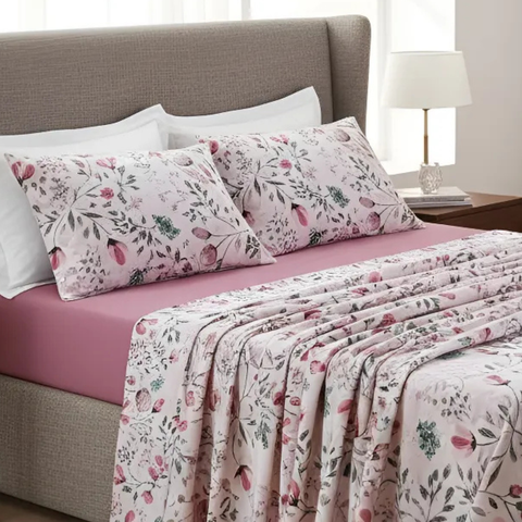 Conjunto de Lencol Casal Queen Size Nyla 200 Fios 04 Pçs Toque Super Macio Avere:pink
