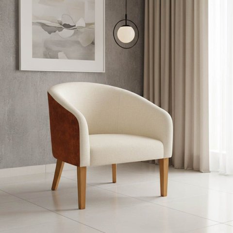 Poltrona Sala Decorativa Stella Pé Madeira Trapézio Castanho Sintético Pu D03 - D’Rossi