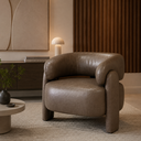 Ver imagem 1 de Poltrona Curva Orgânica Moderna Corino Marrom Sala Quarto Recepção Escritório Premium