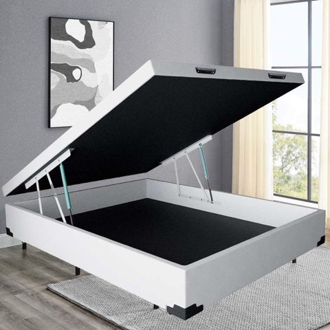 Cama Box Baú Casal AColchões Green Sintético Branco 41x138x188