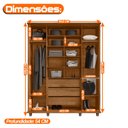 Ver imagem 3 de Guarda-Roupa Casal Holanda 4 Portas com 3 Gavetas Internas e Maleiro Carvalho Tapajós