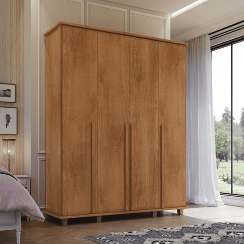 Guarda-Roupa Casal Holanda 4 Portas com 3 Gavetas Internas e Maleiro Carvalho Tapajós