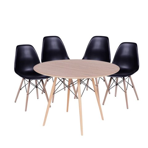 Conjunto Mesa Eames Dsw Freijó com a Base de Madeira 120cm + 4 Cadeiras Eames Dsw Preta
