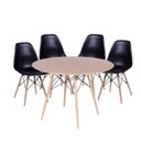 Ver imagem 1 de Conjunto Mesa Eames Dsw Freijó com a Base de Madeira 120cm + 4 Cadeiras Eames Dsw Preta