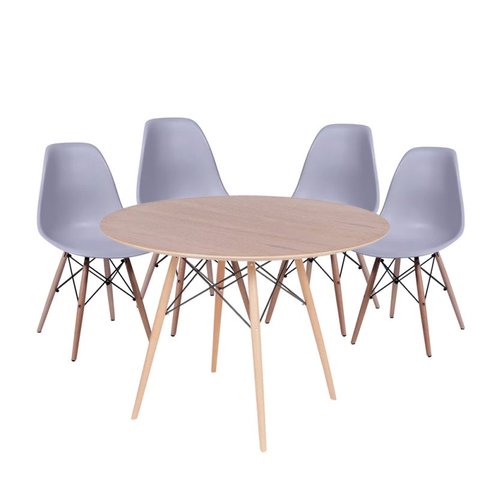 Conjunto Mesa Eames Dsw Freijó com a Base de Madeira 120cm + 4 Cadeiras Eames Dsw Cinza