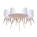 Ver imagem 1 de Conjunto Mesa Eames Dsw Freijó com a Base de Madeira 120cm + 4 Cadeiras Eames Dsw Branca