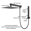 Ver imagem 2 de Ducha de Banho Quadrada 25x25cm com Desviador Inteligente Preto Fosco
