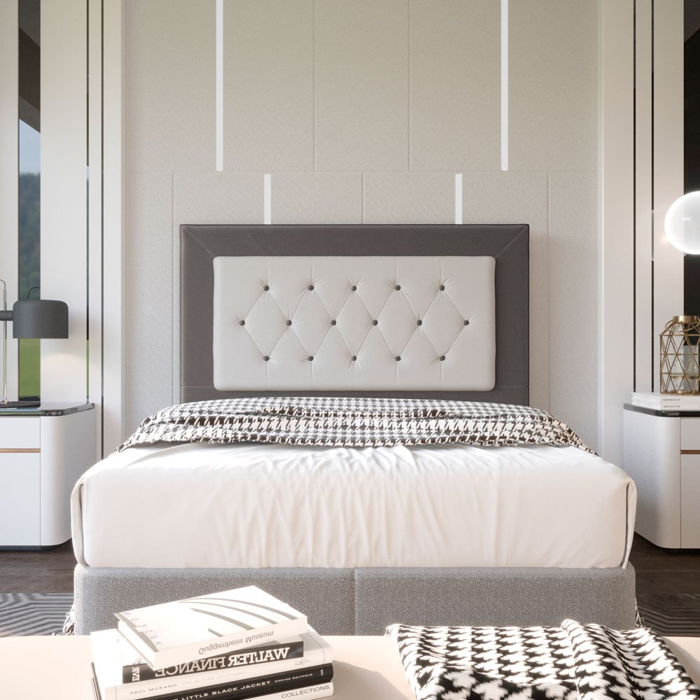 Cabeceira Casal 1,40m Havana Suede com Corino Branco - Pallazio - Cinza - 2