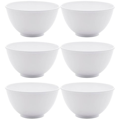 Conjunto 6 Bowls de Melamina Brancas Basic Lyor Cumbucas para Frutas Cereais Ingredientes