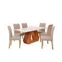 Ver imagem 2 de Sala de Jantar 6 Lugares Tampo de Vidro 180 cm Harper Cadeiras Madeira Maciça Cinamomo/Linho Bege -