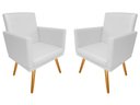 Ver imagem 1 de Kit 2 Poltronas Decorativa Nina Couro Branco Pés Madeira Mz Decor