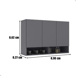 Armário Aéreo com Nichos e 03 Portas Milão:cinza - 4