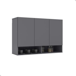 Armário Aéreo com Nichos e 03 Portas Milão:cinza