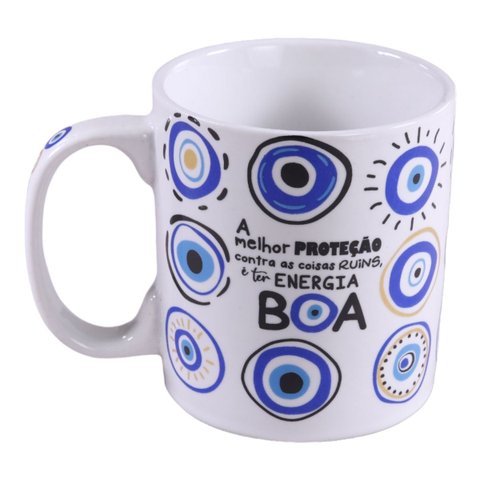 Caneca Cerâmica Presente Olho Grego Energia Boa Proteção 320ml - Wp Connect
