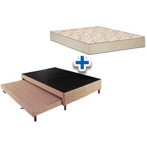 Cama Box c/Auxiliar Casal: Colchão Espuma Polar D33 Pérola Clean + Base CRC Rústico Clean(138x188