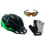 Kit Capacete Ciclismo C Led + Luva Gel + Óculos Proteção Uv - Preto - M - 1