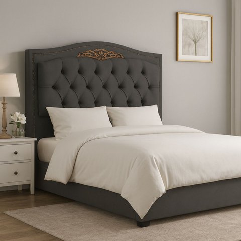 Cabeceira Kate Estofada Veludo para Cama Box Queen 1,60 Cinza Grafite Bz Home Decor
