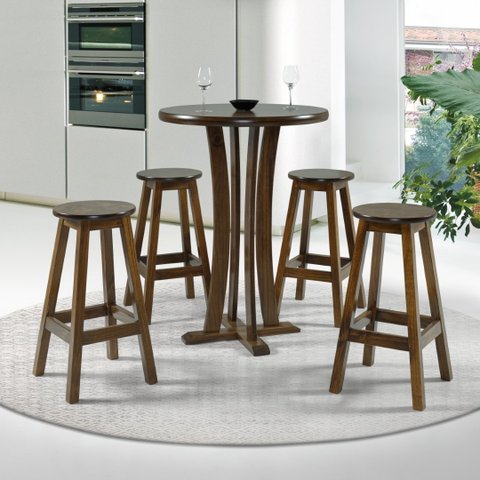 Bistrô Redondo com 4 Banquetas Madeira Maciça Castanho