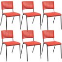 Ver imagem 1 de Kit 06 Cadeiras Empilhável Fixa Escritório Multiuso Base Preta Kimi P03 Vermelho - Lyam Decor