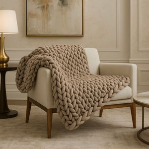 Manta Sofá/poltrona de Maxi Tricot 0,90x1,20m, Cor Areia - Magma Cotton