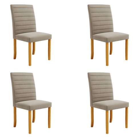 Kit 4 Cadeiras de Sala de Jantar Estofadas Veiga Madeira Maciça Suede Bege G78 - Gran Belo Cadeira d